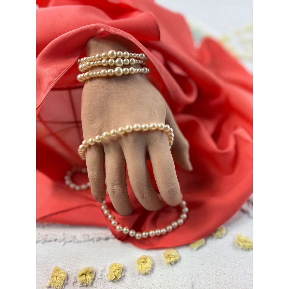 Kohls Faux Pearl Jewelry Set Cream Necklace and Multi Strand Bracelet Vintage
